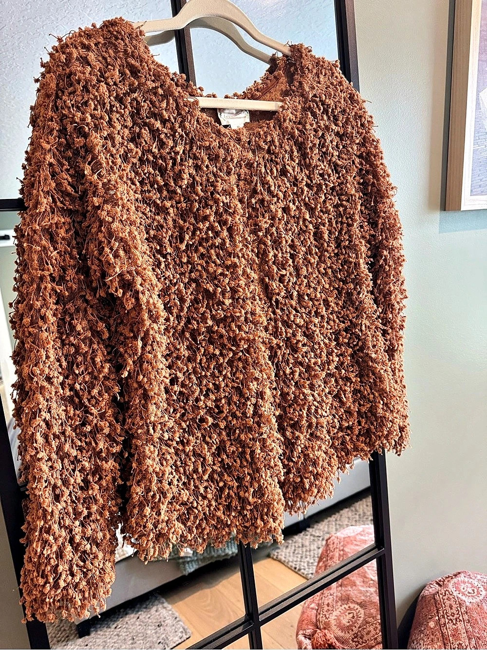 Rust Brown Textured Shaggy Sweater | Cozy Fall Boho